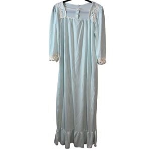 Vintage Lace Trim Nancy King Nightgown Womens Medium Blue Made in USA